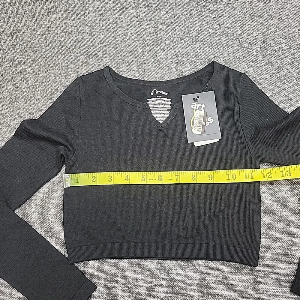 Kids Girls Long Sleeves Casual Notched Neck Tee Shirt Top Medium Size 8 Black
